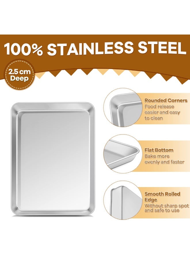 2 Pack Small Stainless Steel Oven Baking Tray 23x18x2.5cm, Non Toxic Rust Free Cookie Sheet Pan Mirror Finish Dishwasher Safe for Cooking Roasting - Image 3